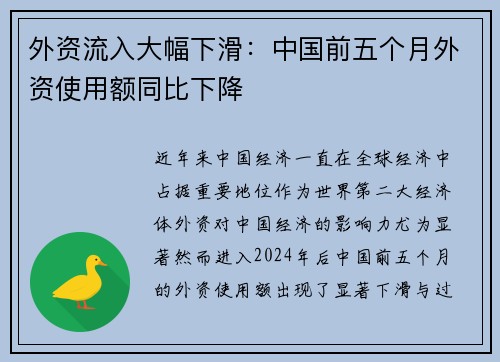 外资流入大幅下滑：中国前五个月外资使用额同比下降